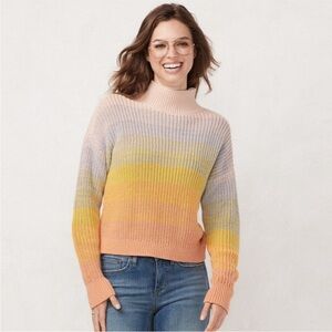 Lauren Conrad Pastel Rainbow Funnel Mock Neck Sweater Ombré Women’s Small